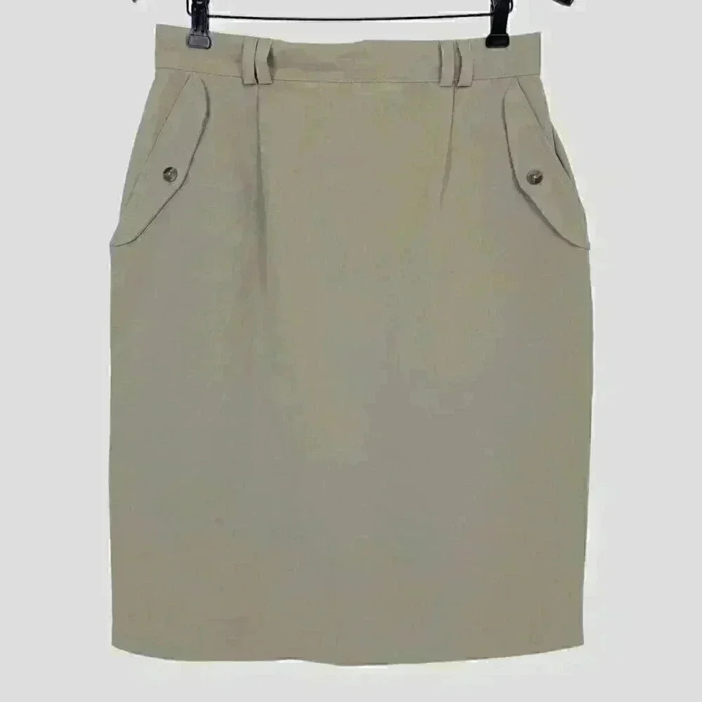 Audrey L Women's Back Slit Skirt 14 Tan Zip Fly Belt Loops Pockets